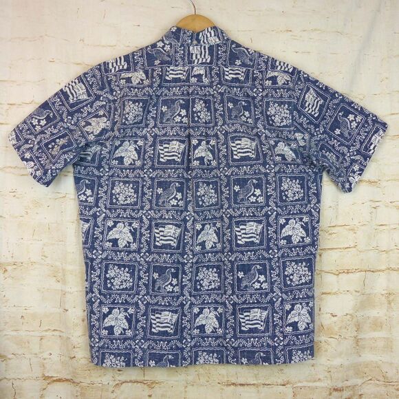 VTG 90s Reyn Spooner Lahaina Sailor Popover Men M Blue Denim Hawaiian Flag Beach - Picture 3 of 12